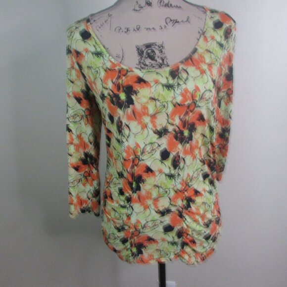 Ellen Tracy Blouse M Floral 3/4 Sleeve - Picture 4 of 11